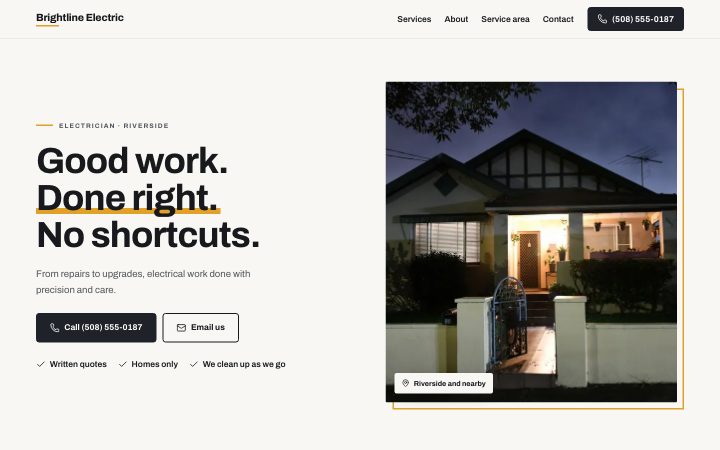 Brightline Electric example website on a computer
