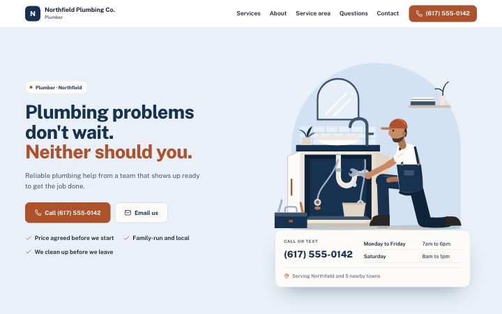 Northfield Plumbing Co. example website on a computer